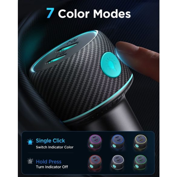 Încărcător auto Joyroom CCN02 2xPD 70W RGB LED - Negru