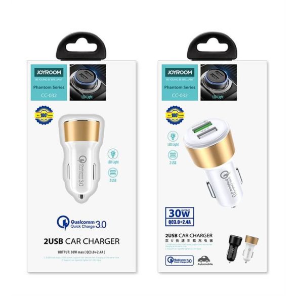 Joyroom CC-032 QC 3.0 30W 2xUSB Incarcator Auto - Alb